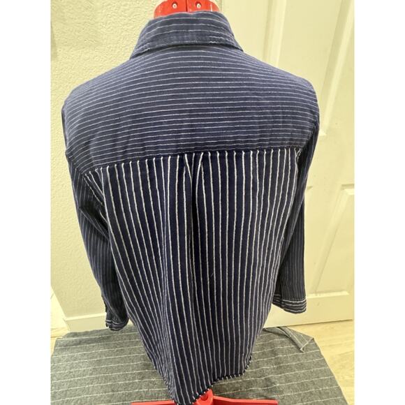 Striped Button Down Shirt Long Sleeve Collared Casual Top - Picture 2 of 7